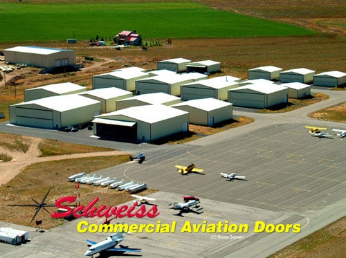 Ariel View of Airport Hangars with Bifold Doors