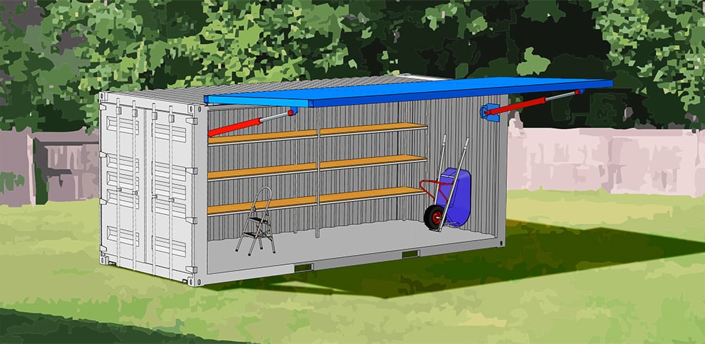 Container Storage Shed Door Concept with hydraulic door