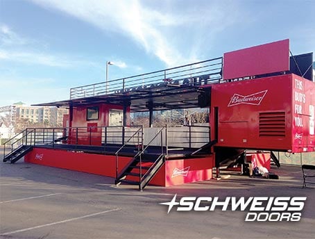 Schweiss Container Door opens up with Hydraulic Deck or Platform at various events