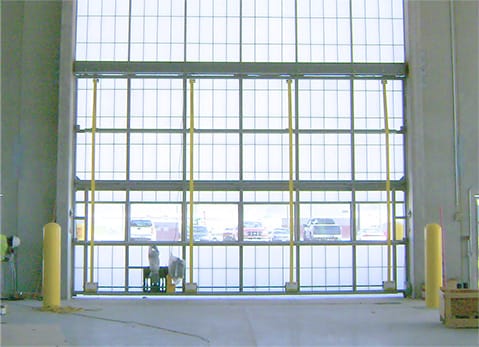 Interior view of a Schweiss bifold door installed at Fort Carson