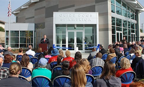 Public address and ceremony held outside Guide Dogs of America