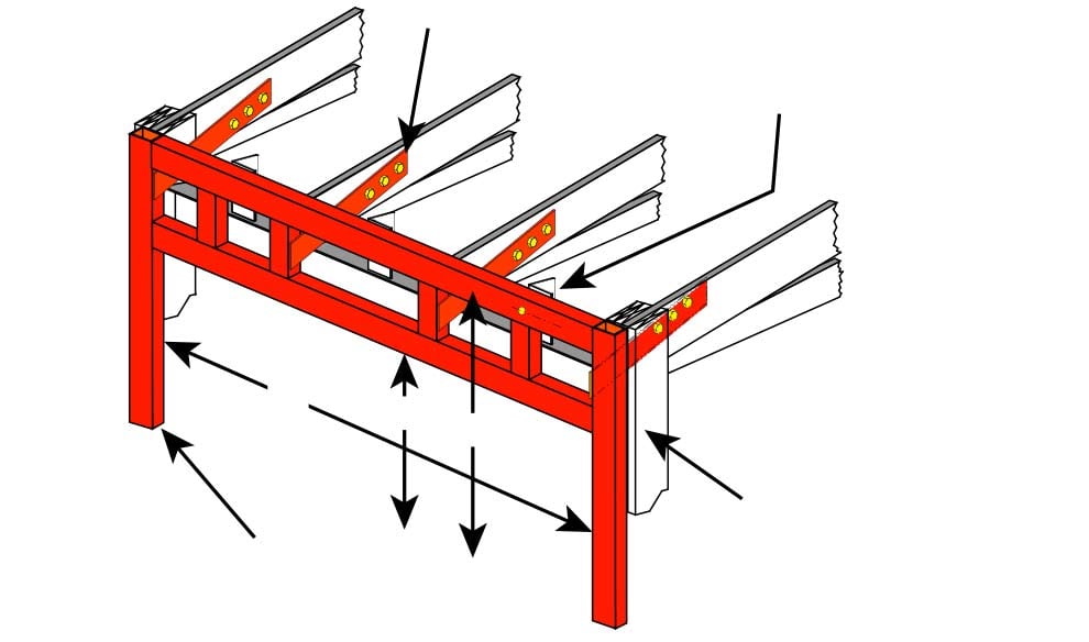 Freestanding Header with Lateral Bracing Angle Extension Bracket