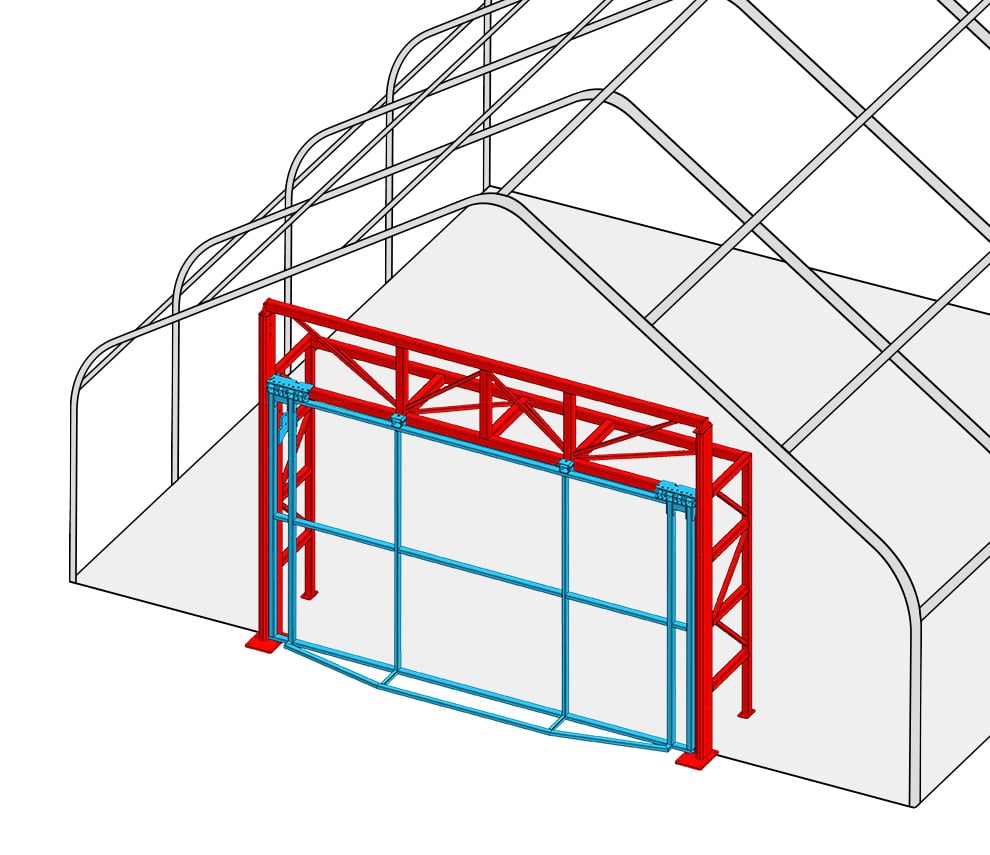 Diagram of freestanding header on a hoop building