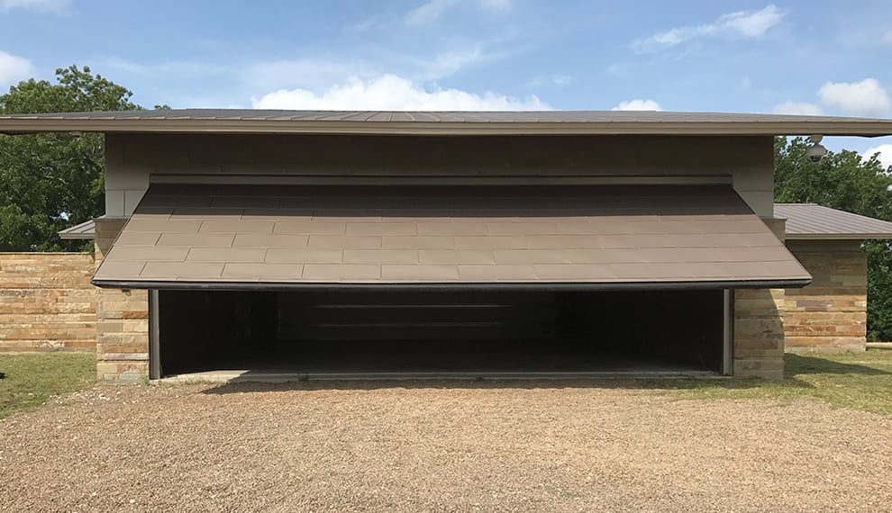 Schweiss hydraulic garage door's Exterior is clad in metal