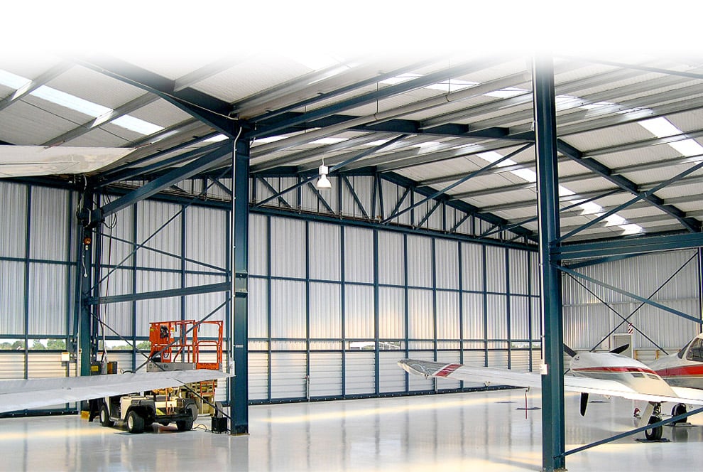 Steel Building with clean hangar door