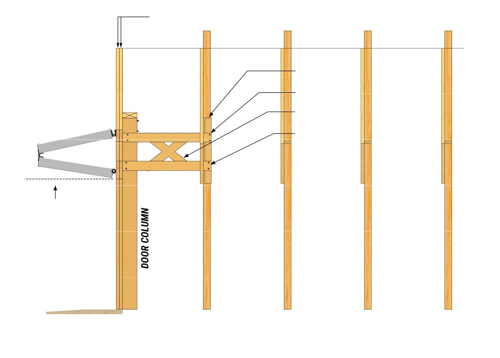 Diagram showing column bracing for bifold door