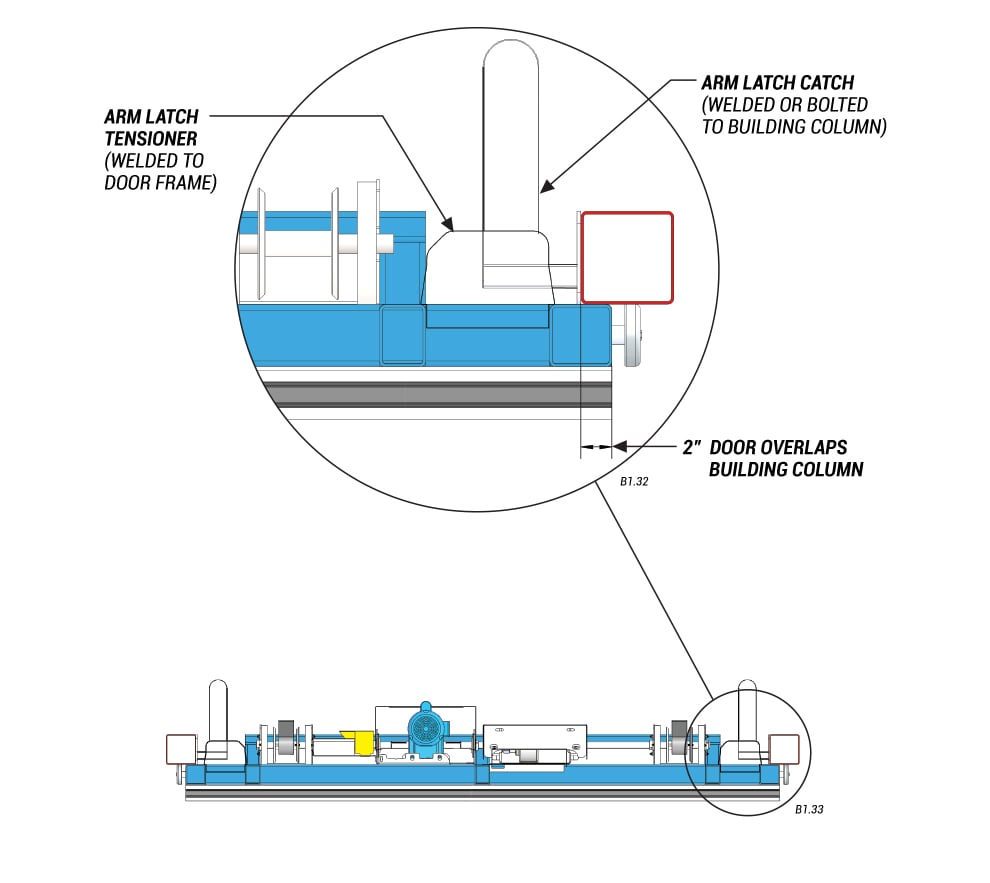 detailed view of bottom drive with arm latches