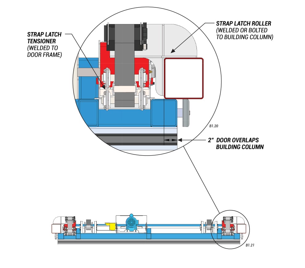 detailed view of bottom drive with strap latches