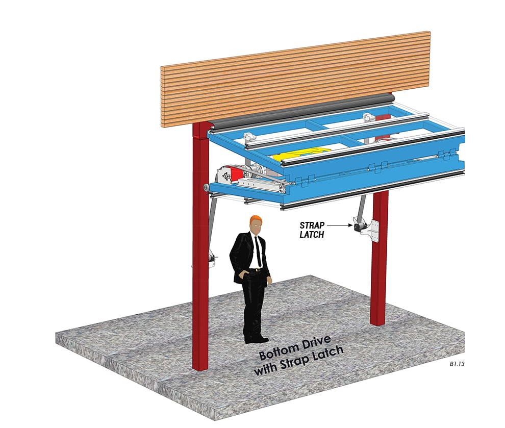 overview of bottom drive with strap latches