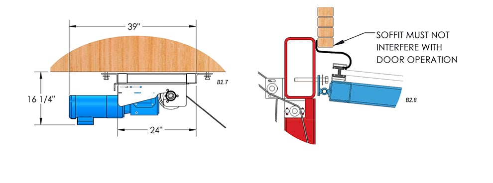 side view of horizontal top drive with manual latches top rubber detail