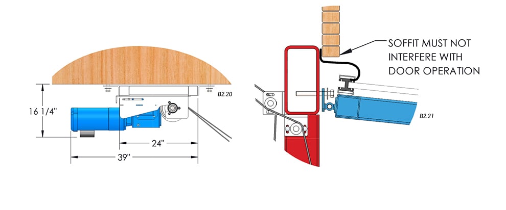 side view of horizontal top drive with manual latches top rubber detail