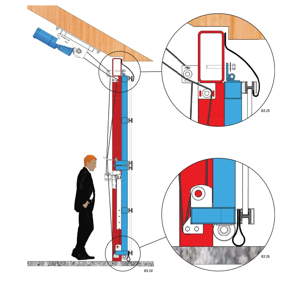 slanted top drive with strap latches door seals