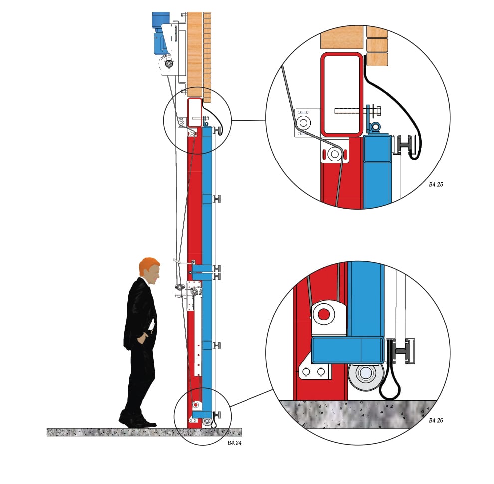 vertical top drive with strap latches door seals