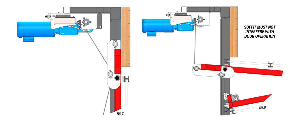 side view of horizontal top drive with manual latches top rubber detail