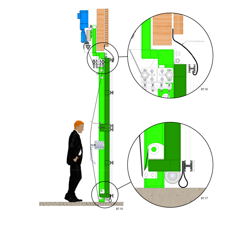 vertical top drive with manual latches door seals