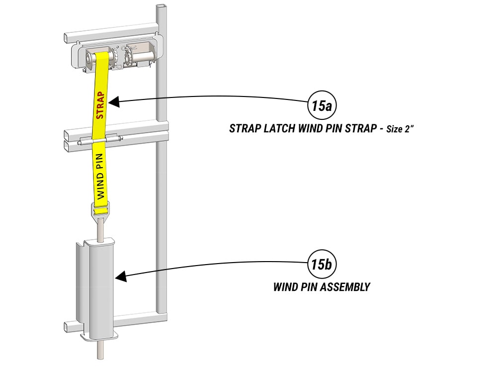 Schweiss lift-strap and windpin for wind-rated Schweiss Hangar Doors