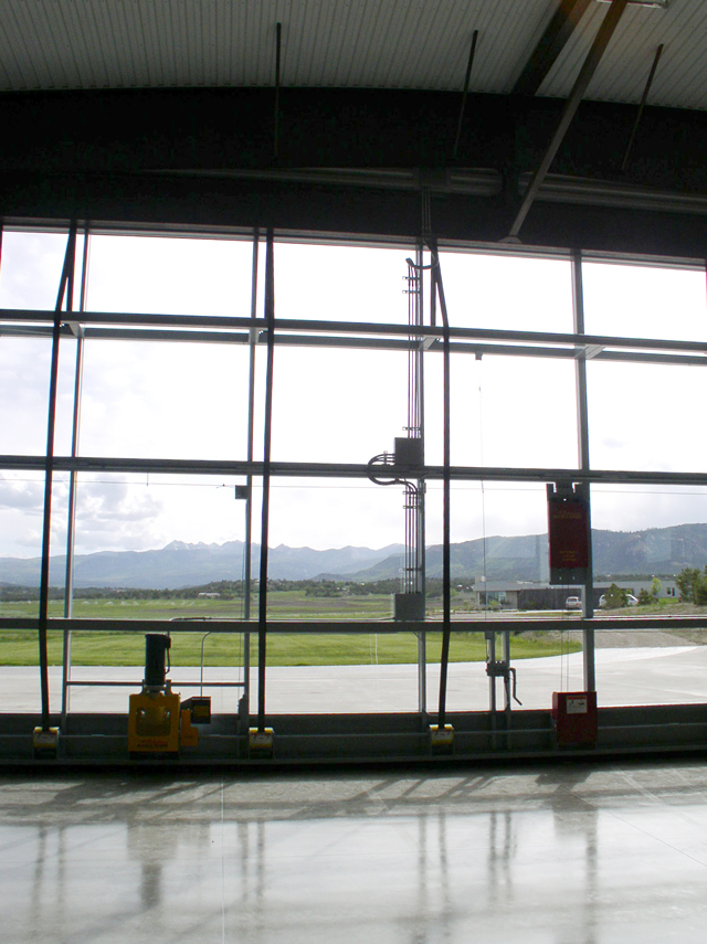 close up of all glass hangar door