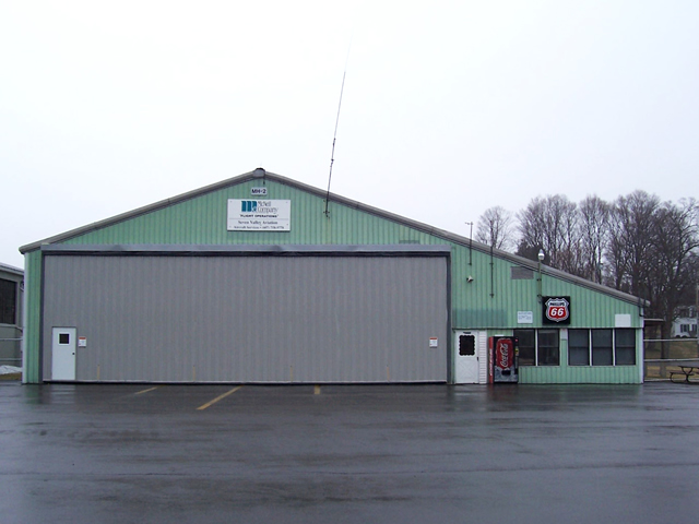 large hydraulic aircraft hangar door closed