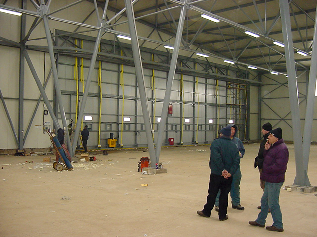 closed bifold door on aircraft hangar in europe