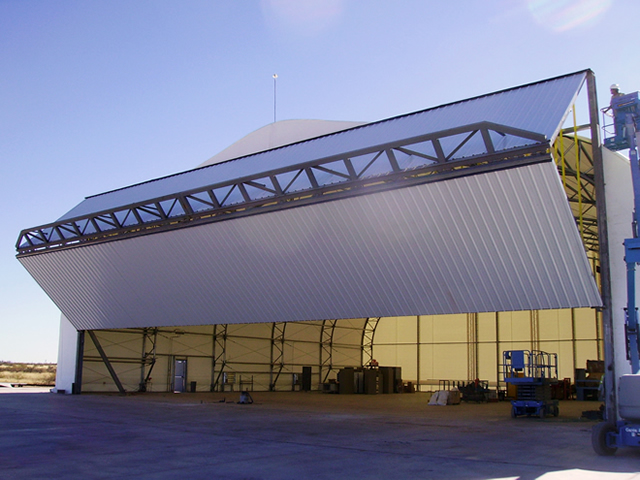 bifold door opening on large fabric building