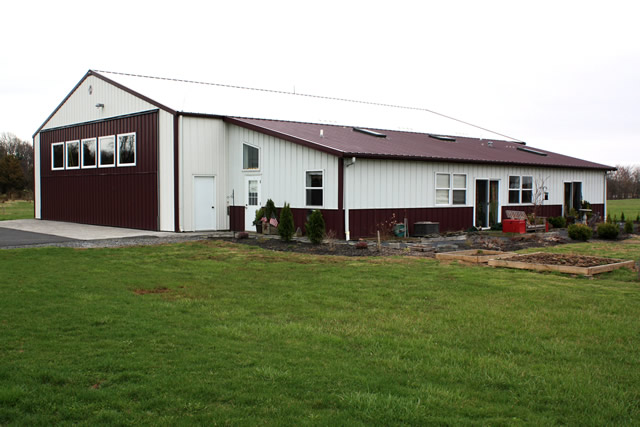 Brown bifold door on farm shop