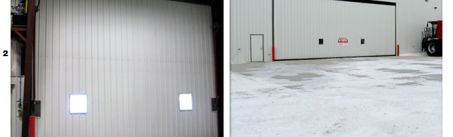 Hinton Equipment Shop has Hydraulic Doors with windows built into doorframe