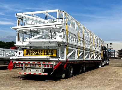 View from back of Schweiss door loaded onto semi truck for shipping