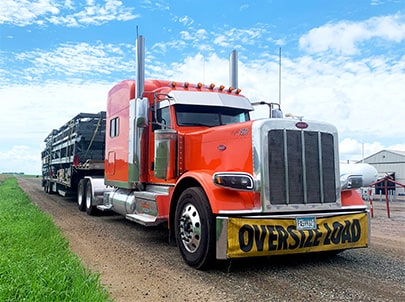 View from front of Schweiss door loaded onto semi truck for shipping