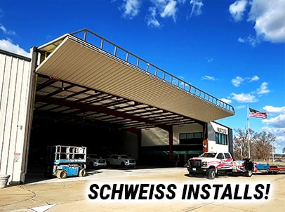 Schweiss also available to install our doors - such as this example of a bifold door installed on a hangar by our installers!