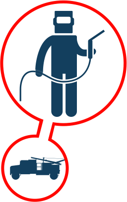 Clip art of a welder and a Schweiss install truck