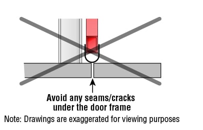 Do not allow seams beneath seal/doorframe