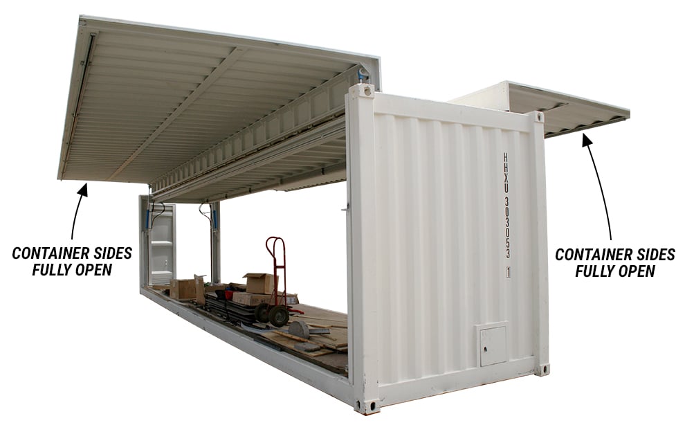 Container Sides Fully Open with Hydraulic Cylinders