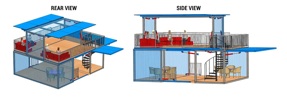 Side and Rear View of seating with Hydraulic Awning