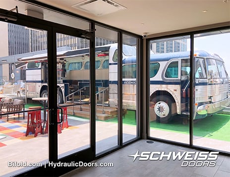 Bobby Bus with Schweiss Hydraulic Door at Hotel Rooftop lounge