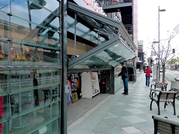 Three Schweiss designer doors protect from rain when open