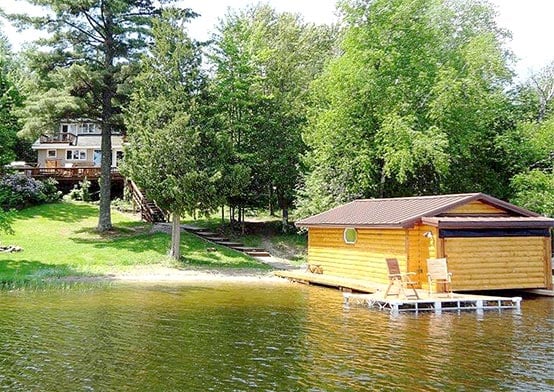 Hydraulic bifold door was added to renovated boathouse