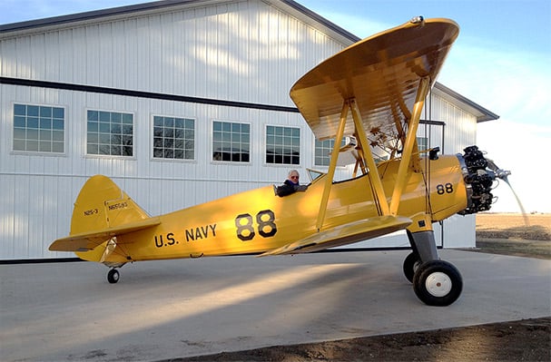 Schweiss Hangar door has 8 vintage windows that give a good look