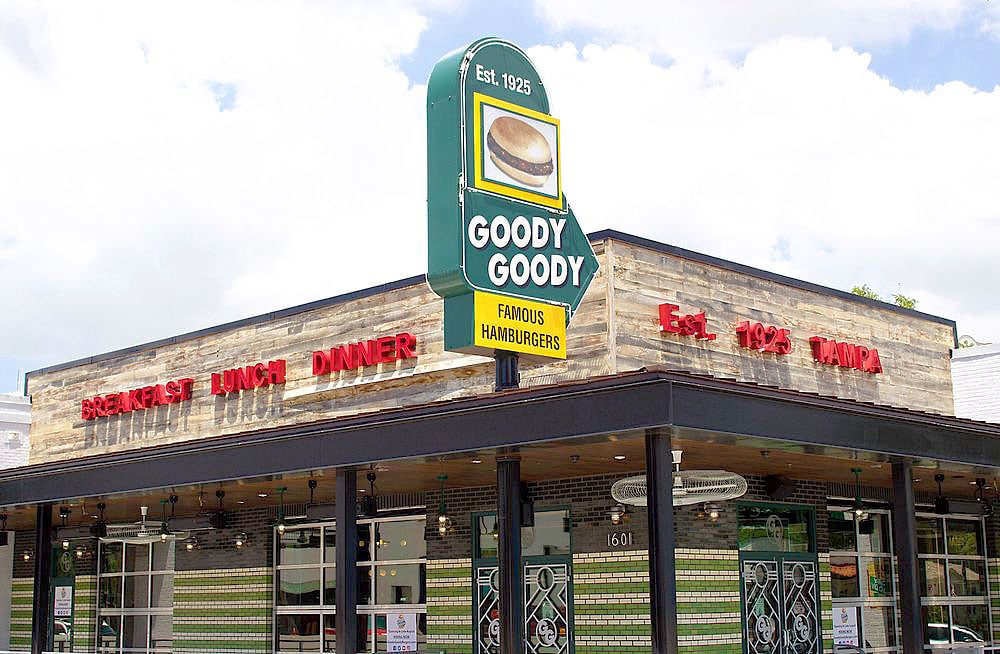 Good Goody Hamburger Restaurant open outdoor seating with Schweiss bifold doors.