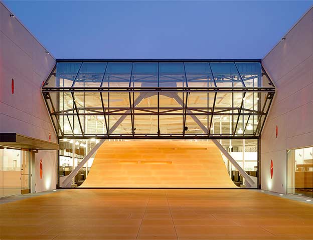 Schweiss bifold door at center of headquarters catches eyes