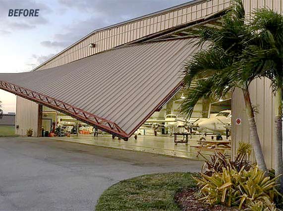Florida Hangar Door ripped from hinges - before being replaced