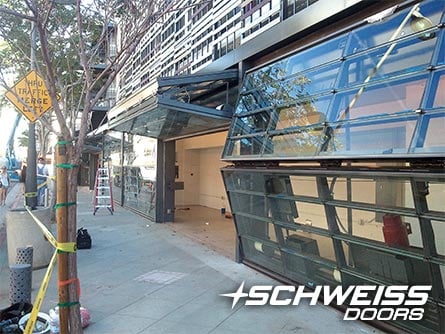 Schweiss Doors are 19.5 ft by 7.1 ft tall in Santa Monica California 