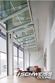 Designer glass door letting fresh air into apartment