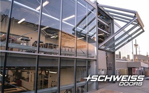 Southern California Institute of Architecture is unique by matching the window wall with Schweiss Glass Bifold Doors 