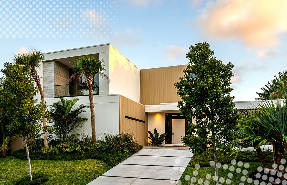 Wide shot of designer home in Florida designed by Mirna of Barake Design