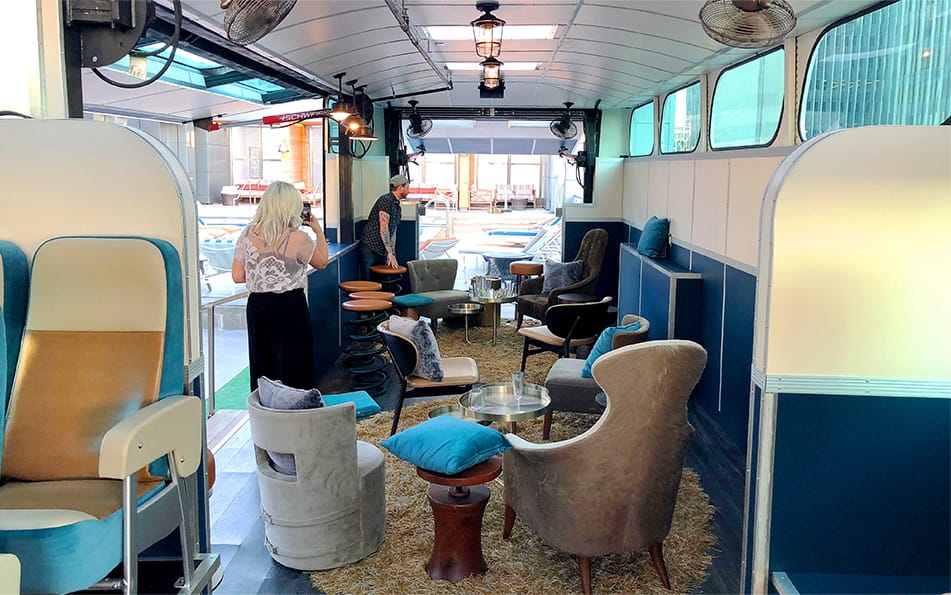 Interior view of the Bobby Hotel Bus fitted with Schweiss hydraulic doors