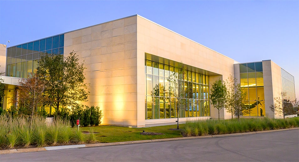 Wide angle shot of George H.W. Bush Presidential Library and Miseum in College Tation, Texas