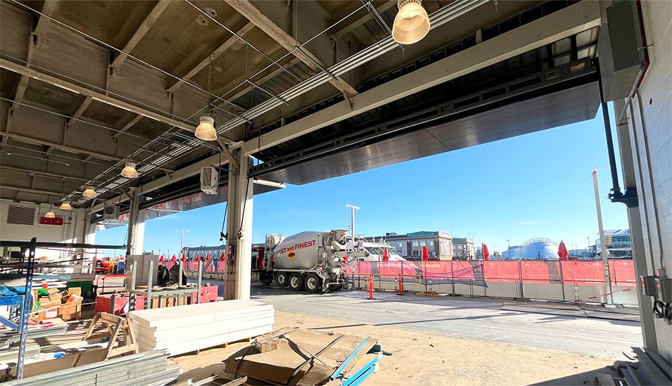 Interior view of the Schweiss bifold doors fitted on Boston's Commonwealth Pier