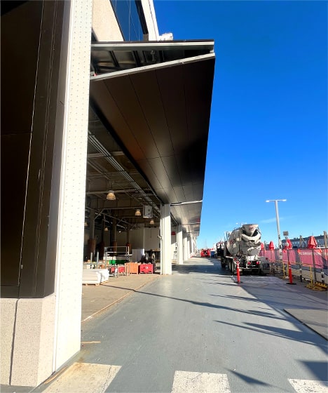 Multiple Schweiss bifold doors fitted on Boston's Commonwealth Pier viewed from the side