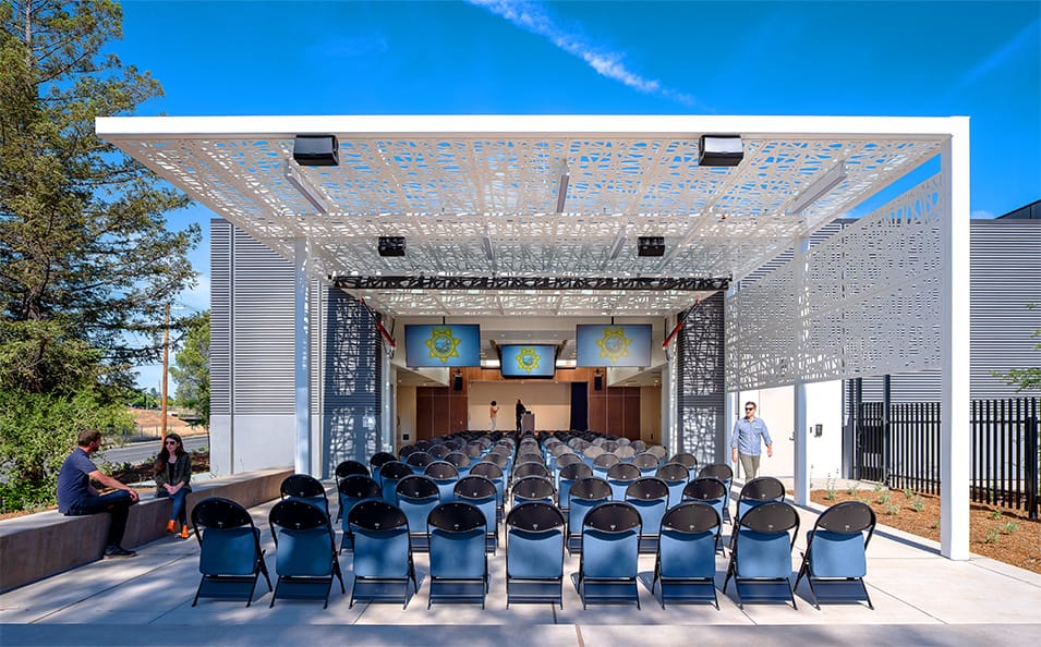 Schweiss hydraulic door fitted on Public Safety Building & Emergency Operations Center in Martinez, California opened during public media briefings