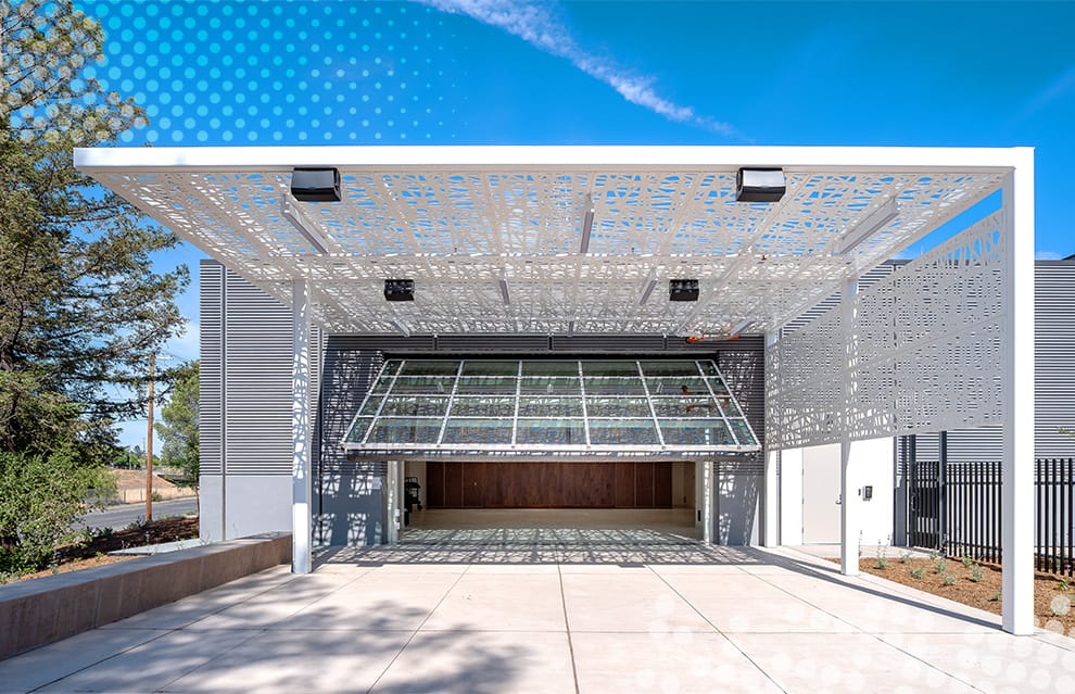 Schweiss hydraulic door fitted on Public Safety Building & Emergency Operations Center in Martinez, California shown in the open position